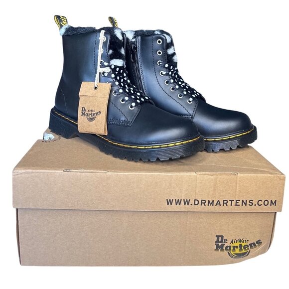 Dr. Martens Junior 1460 Serena Faux Fur Lined Leather Boots Black Girls 4 Wms 6 - Picture 6 of 12